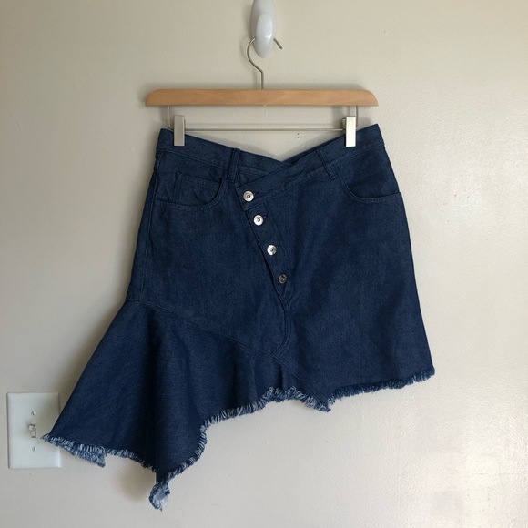 New Marques Almeida Asymmetrical Frayed Denim Mini Skirt size UK 8/ US 4 - Picture 4 of 13